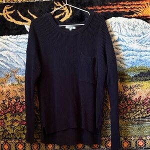 Madewell Black Ribbed Crewneck Sweater with Pocket